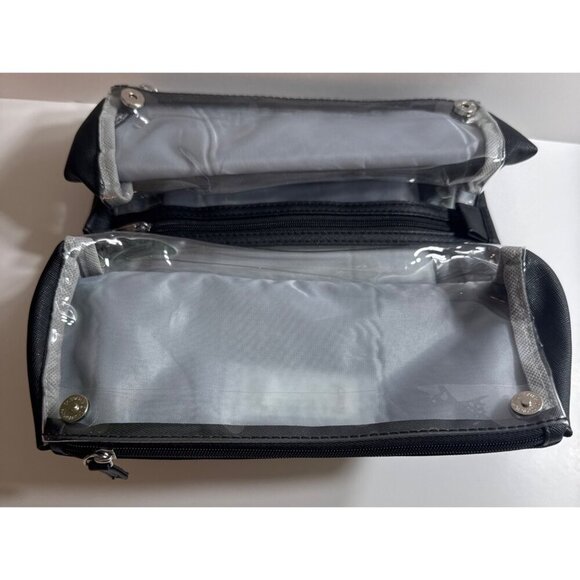 Tahari Black Travel Cosmetic Bag Multiple Compartments Zipper Closure 11”x7”x7” - Picture 4 of 4